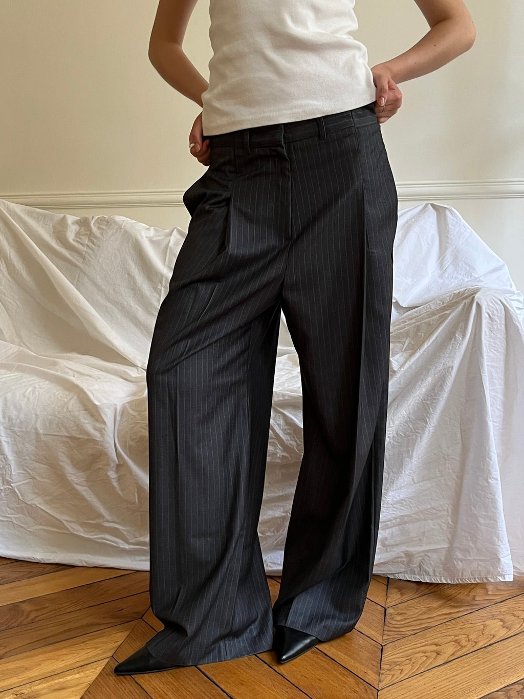 ESME PINSTRIPED WIDE PANTS Pants OEA ARCHIVE